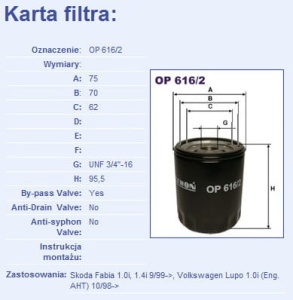 Filtr oleju Skoda VW OP616/2#B1W031JC (1389708)