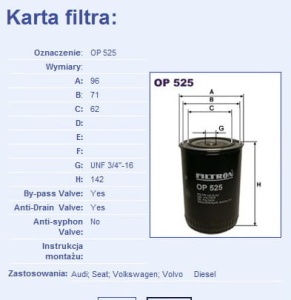 Filtr oleju Audi; Seat; Volkswagen; Volvo OP525 (1389664)
