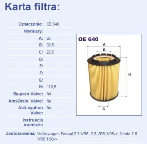 Filtr oleju Volkswagen OE640 (1389709)