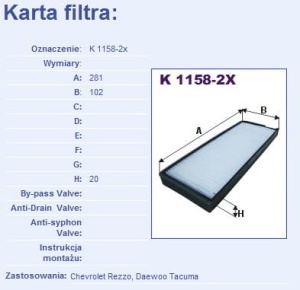 Filtr nawiewu DAEWOO Tacuma 9/00-K1158X2#FAA-DDW3 (1389644)