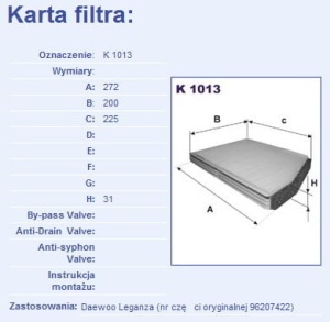 Filtr nawiewu Daewoo Leganza K1013#FAA-DDWO (1389642)