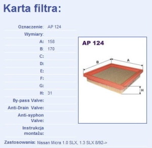 Filtr powietrza Nissan Micra 1.0 SLX, 1.3SLX 8/92- AP123#B17027JC (1389861)