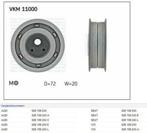 Rolka napinacza paska rozrządu AUDI/SEAT/ VW 1.3/1.5/1.6/1.8/2.0 VKM11000#C731 (1393355)