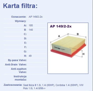 Filtr powietrza SEAT/VW  AP149/2 2X (1389867)