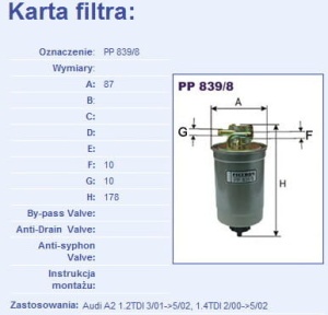 Filtr paliwa (8Z0 127 435) AUDI A2 1.2TDI/1.4TDI 2/00 - PP839/8#PP839/4#WK829 (1389722)