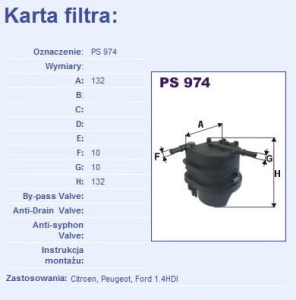 Filtr paliwa CITROEN/PEUGEOT 1.4 HDI  PS974 (1389736)