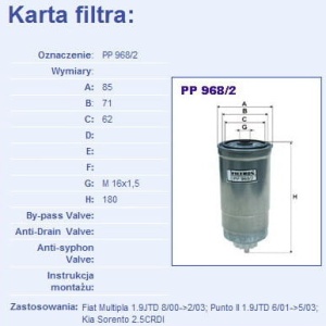 Filtr paliwa Fiat 1.9JTD 10/00 - 12/00 PP968/2#FCK16S#1457434310 (1389741)