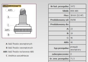 Przegub zewn.(kpl) DAEWOO Z ABS MATIZ 0,8 98-; 3472 (1392794)
